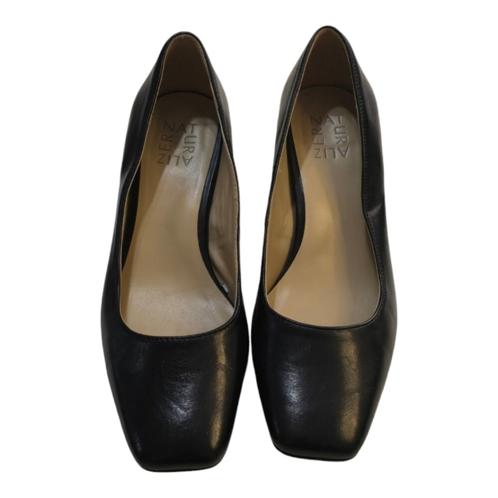Naturalizer Black Leather Comfy Square Toe Block Heel Pumps Size 7.5 W WIDE